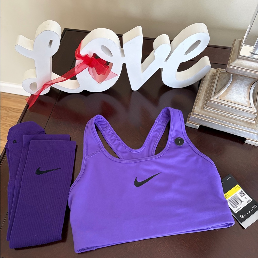 NWT Nike Swoosh Sports Bra size S and NWOT Knee Hi Socks
